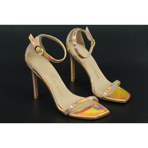Stuart Weitzman Nudistcurve 100 Hologram Ankle Strappy Sandals Size 5 $475 pink - Picture 3 of 10